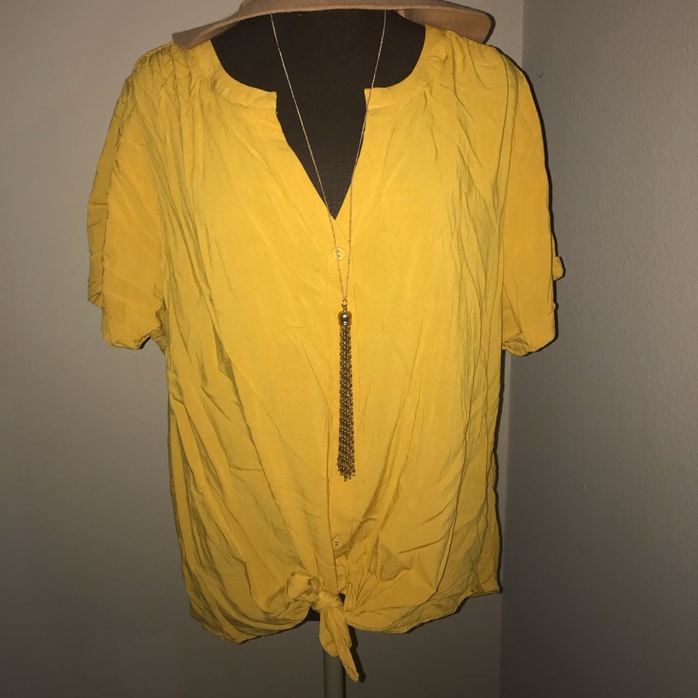 AVA & VIV Mustard yellow front tie shirt